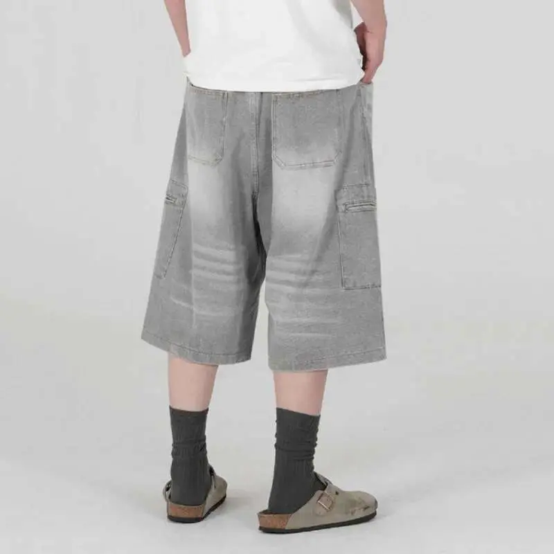 IEFB Men's Cargo Denim Shorts New Summer Loose Mid Length Pants Korean Solid Color Trendy Elastic Waist Male Bottoms 9W1639
