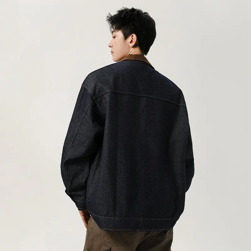 IEFB American Style Men's Denim Coats Turn-down Collar Contrast Color Patchwork Loose Autumn Pocket Male Jackets Trendy 9W4108