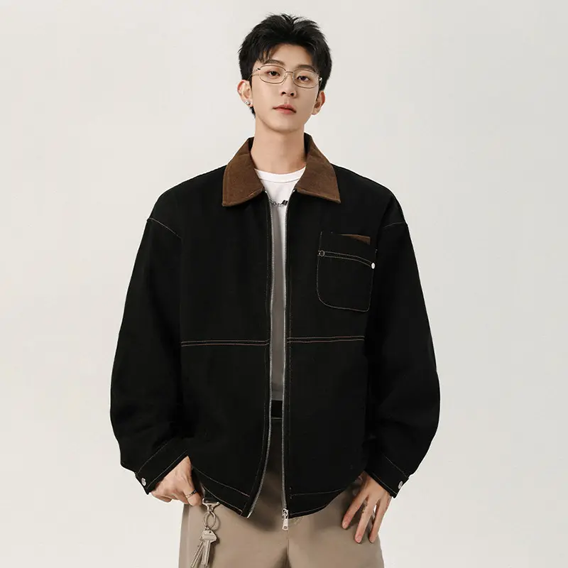 IEFB American Style Men's Denim Coats Turn-down Collar Contrast Color Patchwork Loose Autumn Pocket Male Jackets Trendy 9W4108
