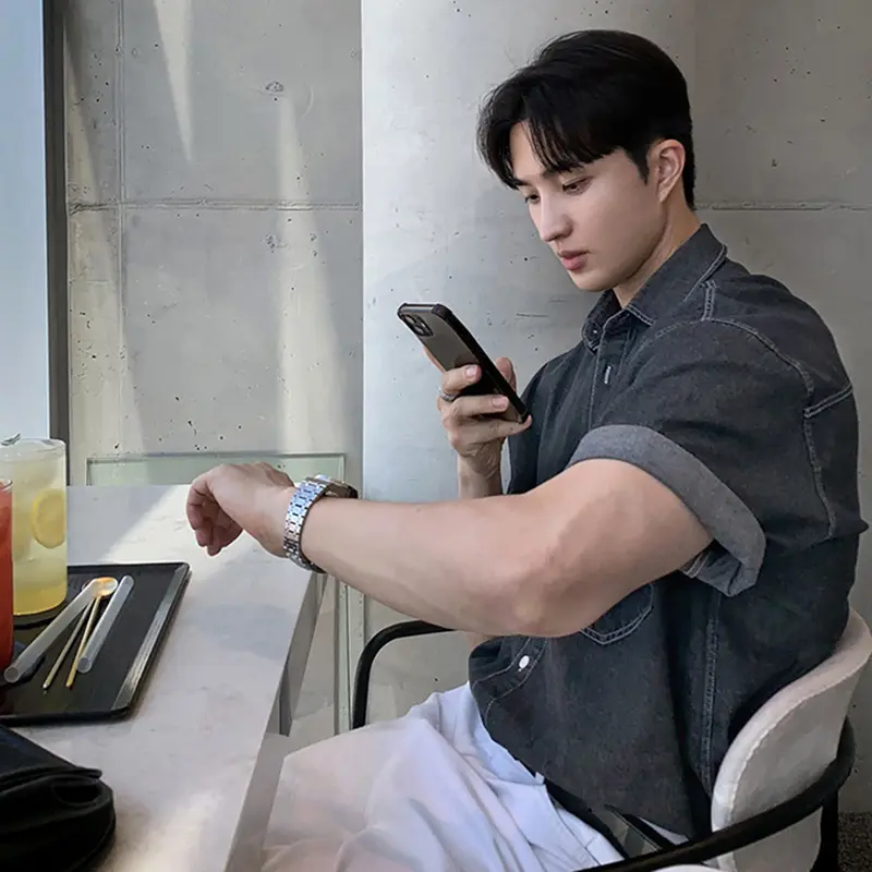 IEFB Men's Shirts Short Sleeve New Korean Simple Denim Top Casual Turn-down Collar Single Breasted Tredny Male Clothing 9W1821