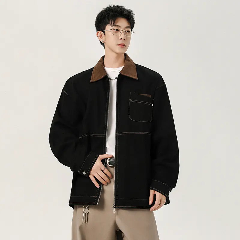 IEFB American Style Men's Denim Coats Turn-down Collar Contrast Color Patchwork Loose Autumn Pocket Male Jackets Trendy 9W4108