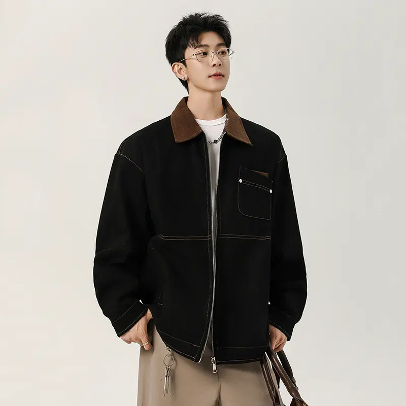 IEFB American Style Men's Denim Coats Turn-down Collar Contrast Color Patchwork Loose Autumn Pocket Male Jackets Trendy 9W4108