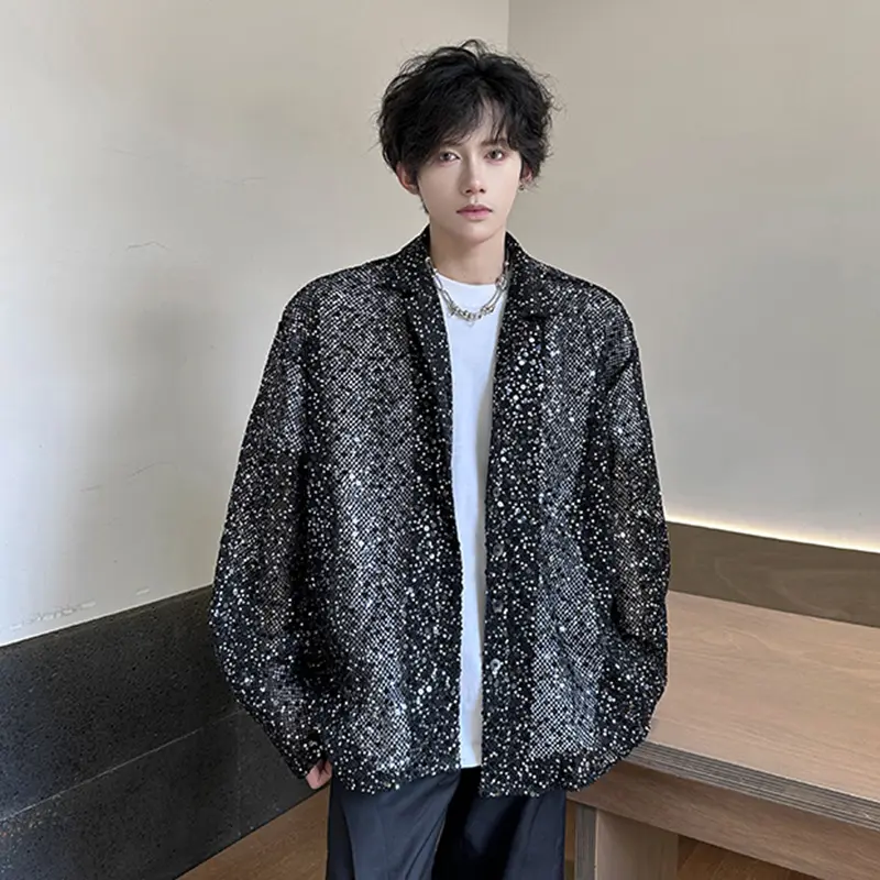 IEFB Men's Shirts Long Sleeve Glitter Design New Summer Korean Style Turn-down Collar Singel Breasted Male Casual Tops 9W2130