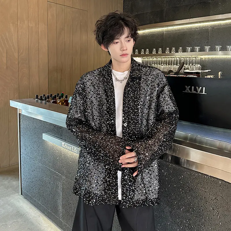 IEFB Men's Shirts Long Sleeve Glitter Design New Summer Korean Style Turn-down Collar Singel Breasted Male Casual Tops 9W2130