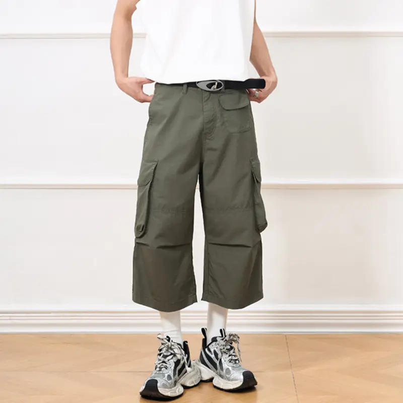 IEFB Men's Cargo Shorts New American Style Washed Wide Leg Stylish Multi Pockets Design Straight Male Clothing Summer 9W2031