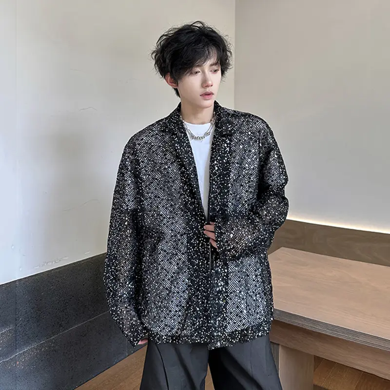 IEFB Men's Shirts Long Sleeve Glitter Design New Summer Korean Style Turn-down Collar Singel Breasted Male Casual Tops 9W2130