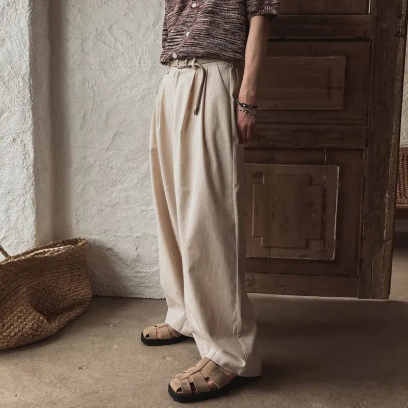 IEFB Solid Color Men's Casual Pleated Design Summer Straight Loose Trousers Korean Style Wide Leg Male Bottom Simple 9W2725