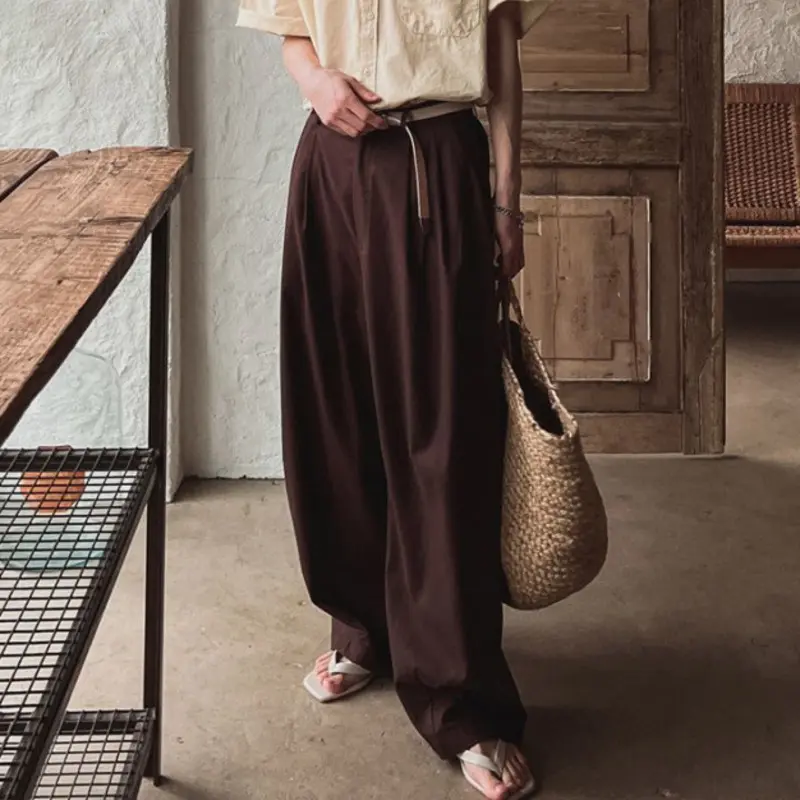 IEFB Solid Color Men's Casual Pleated Design Summer Straight Loose Trousers Korean Style Wide Leg Male Bottom Simple 9W2725