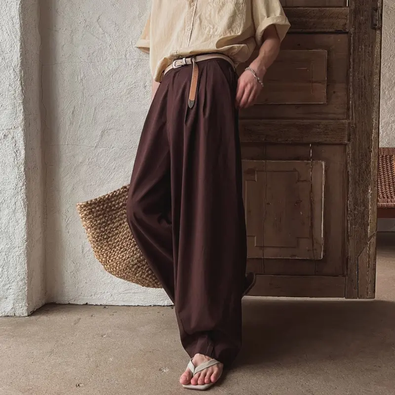 IEFB Solid Color Men's Casual Pleated Design Summer Straight Loose Trousers Korean Style Wide Leg Male Bottom Simple 9W2725