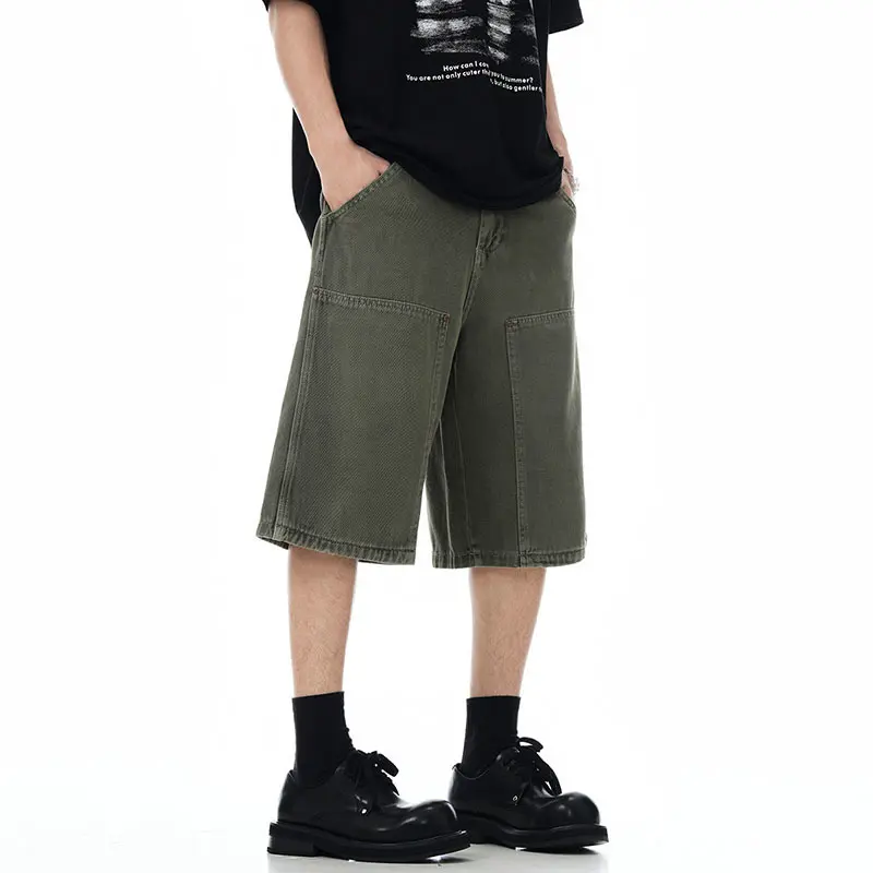 IEFB New Men's American Style Spliced Cargo Shorts Summer Loose Trendyt Straight Leg Niche Design Solid Color Menwear 9W1711