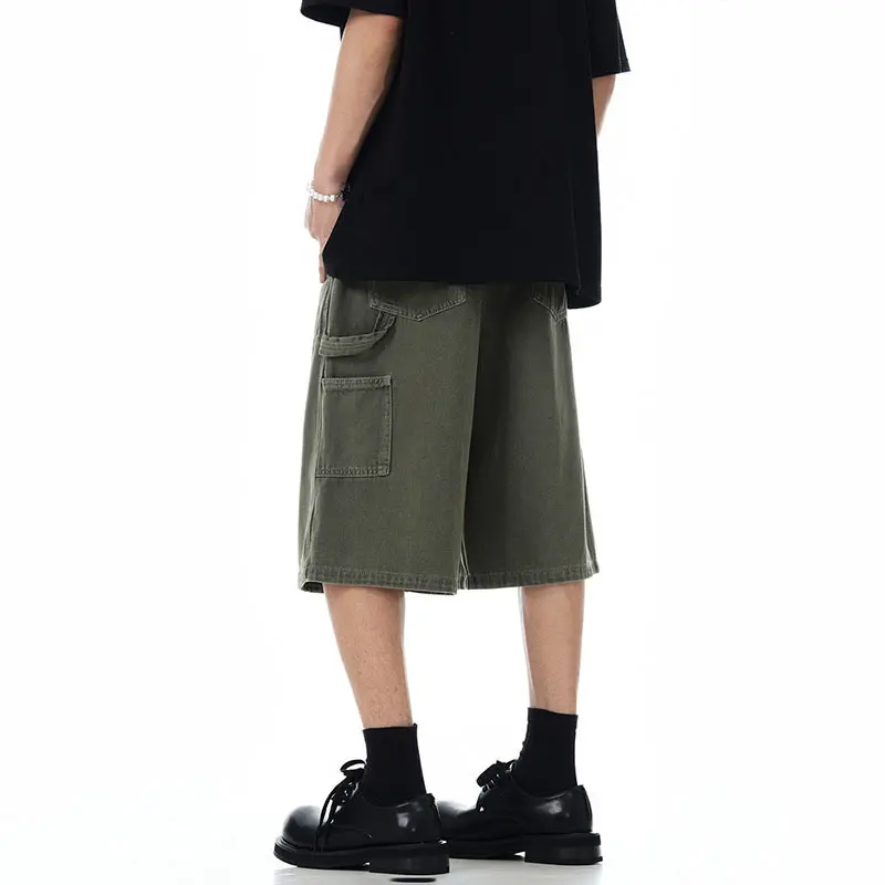 IEFB New Men's American Style Spliced Cargo Shorts Summer Loose Trendyt Straight Leg Niche Design Solid Color Menwear 9W1711