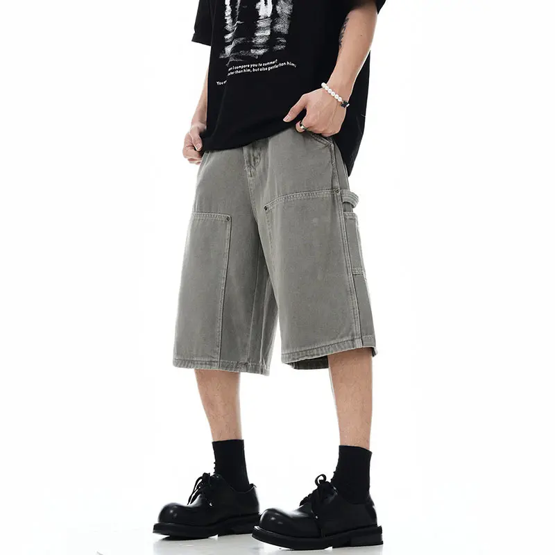 IEFB New Men's American Style Spliced Cargo Shorts Summer Loose Trendyt Straight Leg Niche Design Solid Color Menwear 9W1711