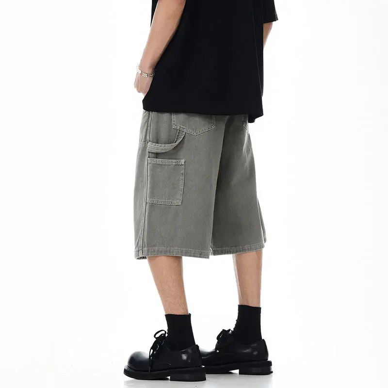 IEFB New Men's American Style Spliced Cargo Shorts Summer Loose Trendyt Straight Leg Niche Design Solid Color Menwear 9W1711