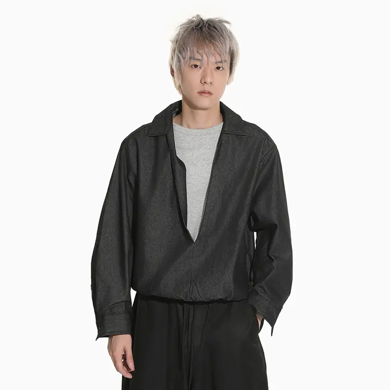 IEFB Fake Two-piece Men's Jackets V-neck Contrast Color Niche Design Casual Clothing Loose Pocket Male Coats New Autumn 9W4302