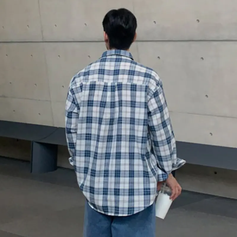 IEFB Plaid Design Men's Shirts Turn-down Collar Long Sleeved Korean Style Casual Tops Single Breasted Loose Male Shirt 9W2487