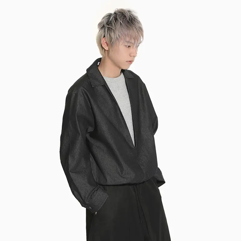 IEFB Fake Two-piece Men's Jackets V-neck Contrast Color Niche Design Casual Clothing Loose Pocket Male Coats New Autumn 9W4302