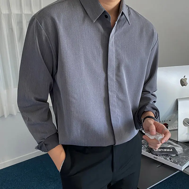 IEFB Men's Long Sleeve Shirts New Korean Style Business Trendy Turn-down Collar Solid Color Chic Male Casual Clothing 9W2050