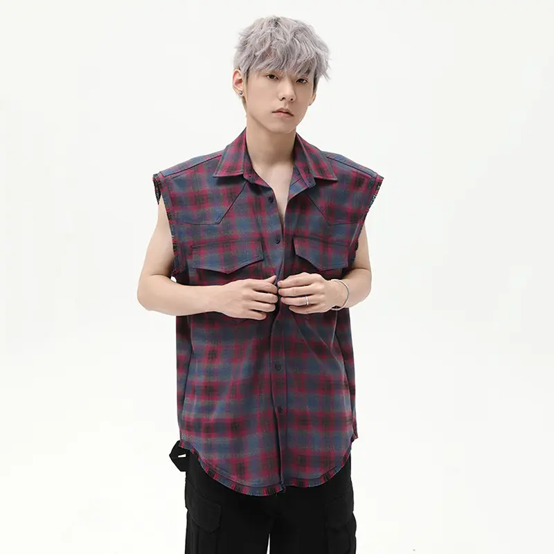 IEFB American Style Men's Tank Tops Plaid Design Turn-down Collar Sleeveless New Contrast Color Single Breasted Male Vest 9W2792