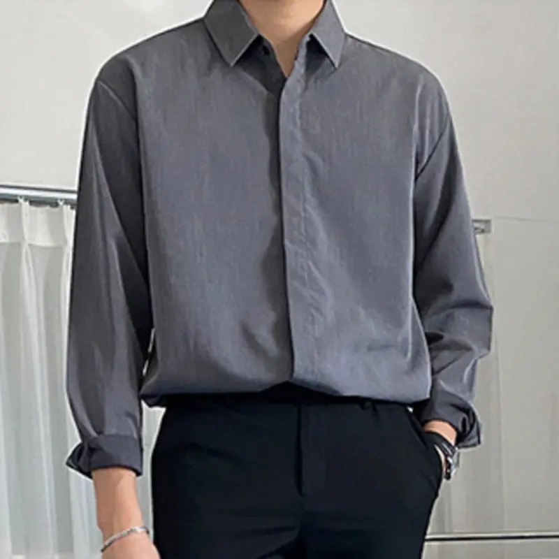 IEFB Men's Long Sleeve Shirts New Korean Style Business Trendy Turn-down Collar Solid Color Chic Male Casual Clothing 9W2050