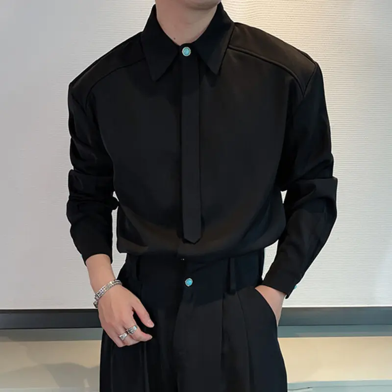 IEFB Dark Men's Suits Long Sleeved Shirts Turn-down Collar Single Breasted Pleated Design Male Casual Trousers Korean 9W3045