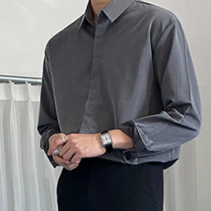 IEFB Men's Long Sleeve Shirts New Korean Style Business Trendy Turn-down Collar Solid Color Chic Male Casual Clothing 9W2050