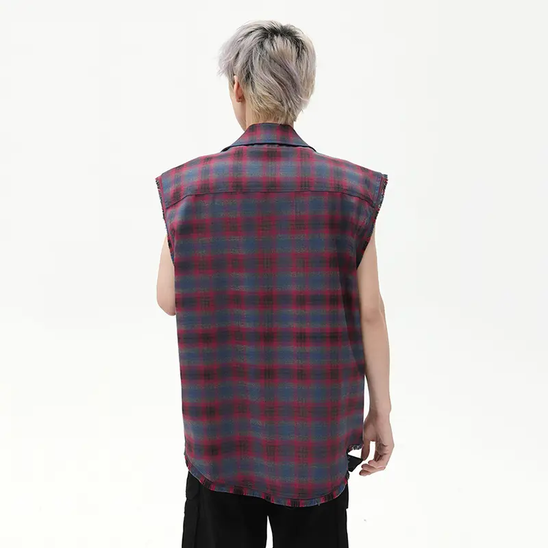 IEFB American Style Men's Tank Tops Plaid Design Turn-down Collar Sleeveless New Contrast Color Single Breasted Male Vest 9W2792