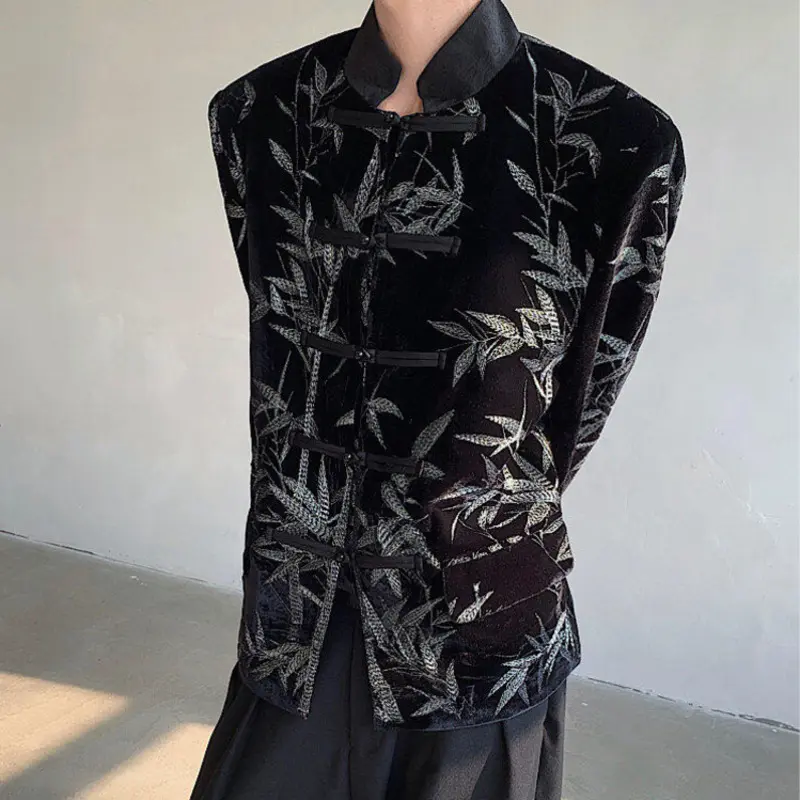 IEFB Men's Suit Coat New Spring  Embroidered Bamboo Design Leaf Chinese Style Knot Button Single Breasted Male Clothing 9W1698