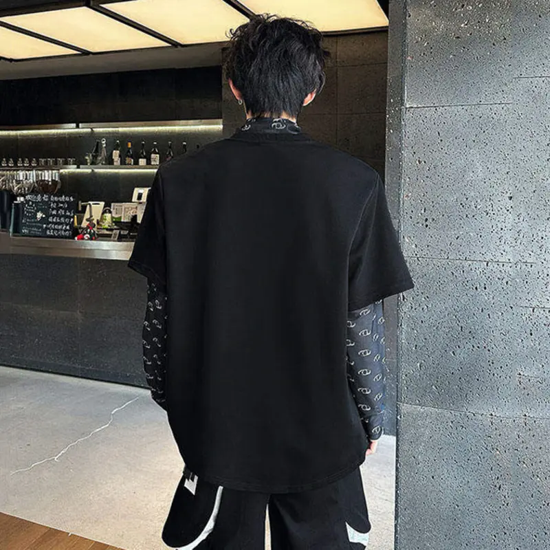 IEFB New Fashion Men's Tees Round Neck Handmade Jet Drawing Letter Ptinting Lace Design Short Sleeved Male T-shirts Tide 9W2685