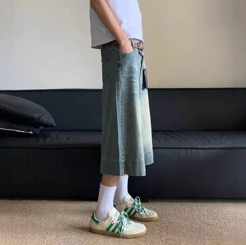 IEFB Male Denim Shorts New American Style Loose Wide Leg High Street Gradient Color Men's Summer Casual Clothing 2025 9W2197