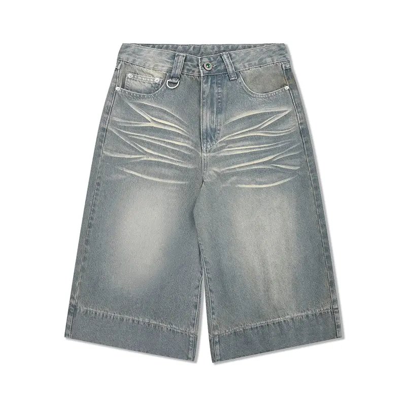 IEFB Male Denim Shorts New American Style Loose Wide Leg High Street Gradient Color Men's Summer Casual Clothing 2025 9W2197