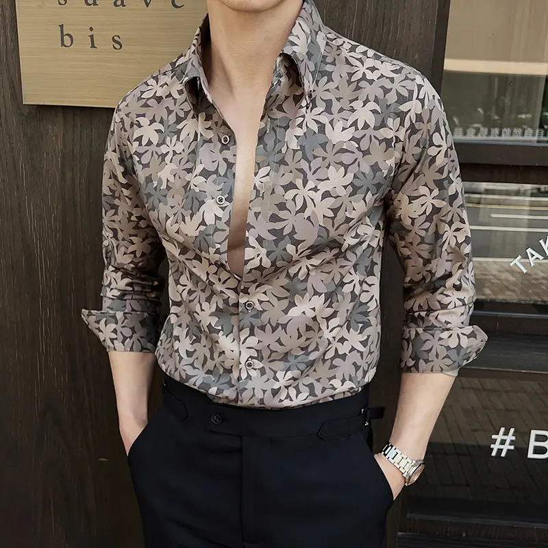 IEFB Men's Long Sleeved Shirt New Korean Printed Stylish Turn-down Collar Casual Design Single Breasted Male Clothing 9W1648