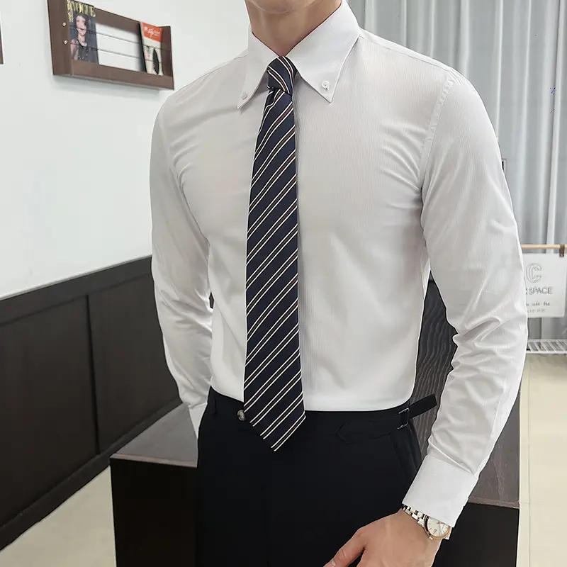 IEFB Men's New Long Sleeved Shirts Dark Striped Design Turn-down Collar Stylish Single Breasted Trendy Male Casual Tees 9W1875