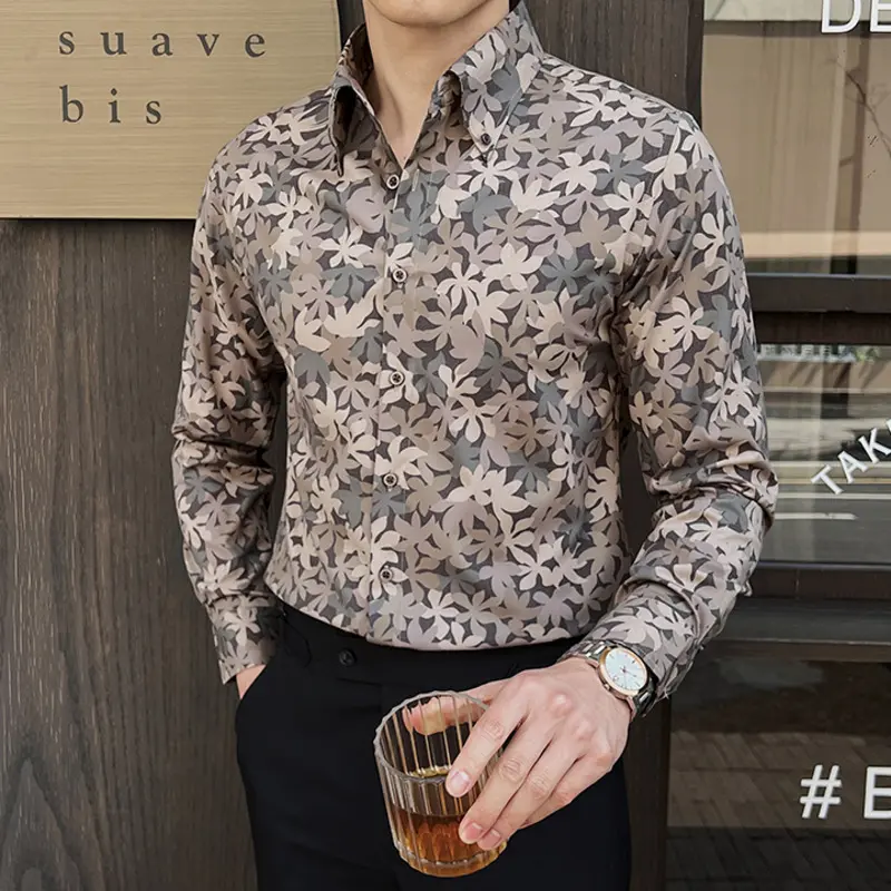 IEFB Men's Long Sleeved Shirt New Korean Printed Stylish Turn-down Collar Casual Design Single Breasted Male Clothing 9W1648