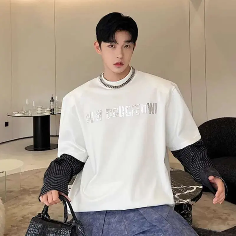 IEFB Men's Sweatshirt New Korean Striped Top Fashion Long Sleeve Splicing Pyrographic Summer Loose Niche Male Clothing 9W1581
