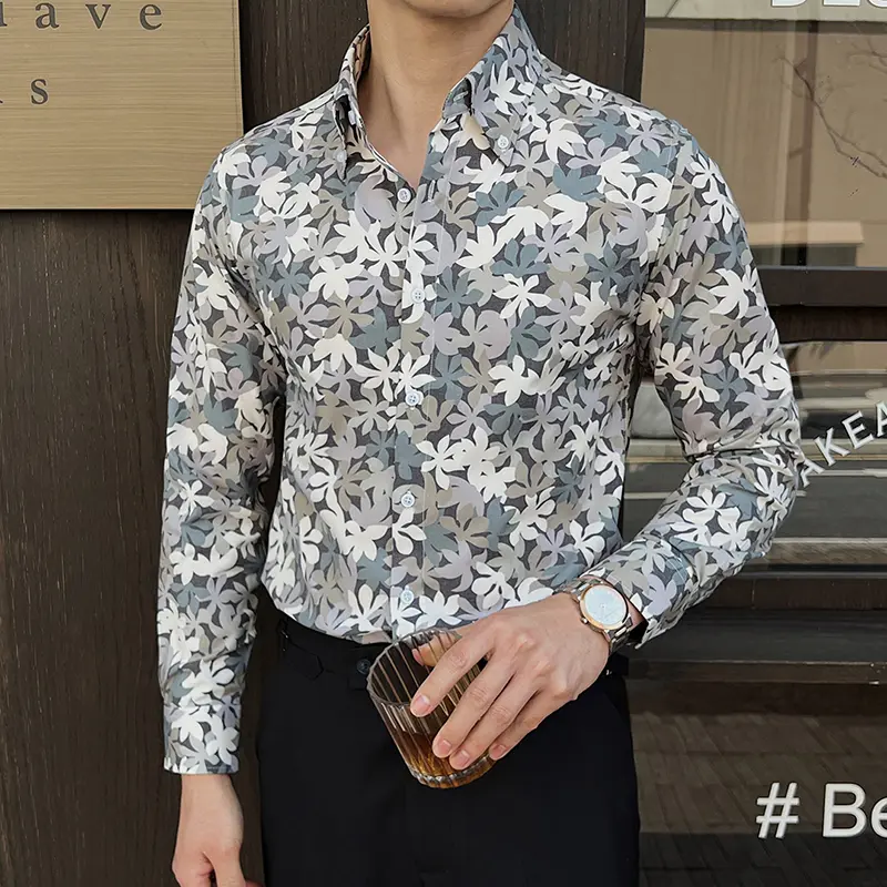 IEFB Men's Long Sleeved Shirt New Korean Printed Stylish Turn-down Collar Casual Design Single Breasted Male Clothing 9W1648