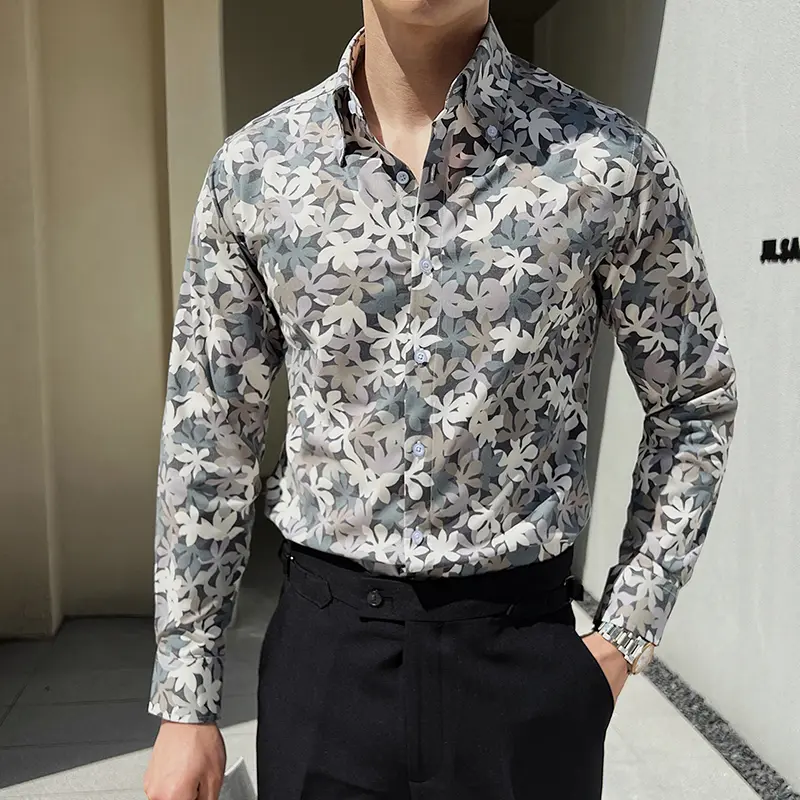IEFB Men's Long Sleeved Shirt New Korean Printed Stylish Turn-down Collar Casual Design Single Breasted Male Clothing 9W1648