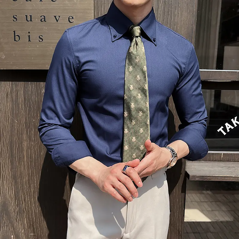 IEFB Men's New Long Sleeved Shirts Dark Striped Design Turn-down Collar Stylish Single Breasted Trendy Male Casual Tees 9W1875