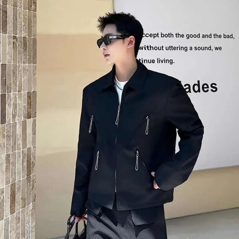 IEFB Men's Jacket New Korean Spring Multi Zippers Design Niche Solid Color Handsome Lapel Fashion Male Clothing Jackets 9W1583