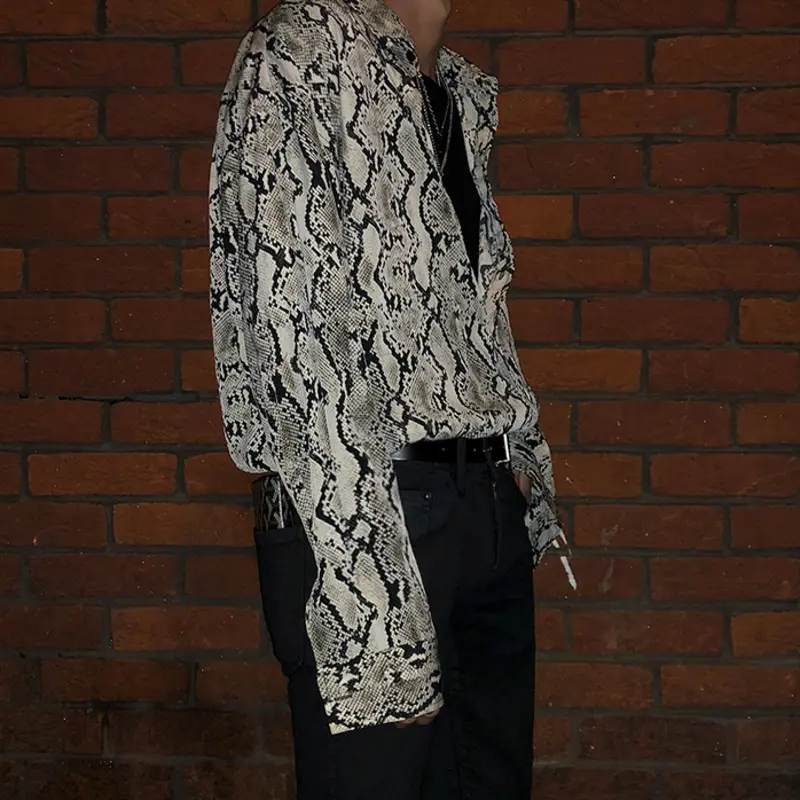 IEFB Niche Design Men's Shirts Turn-down Collar Snake Skin Design Casual Long Sleeved Single Breasted Loose Male Tops 9W2735