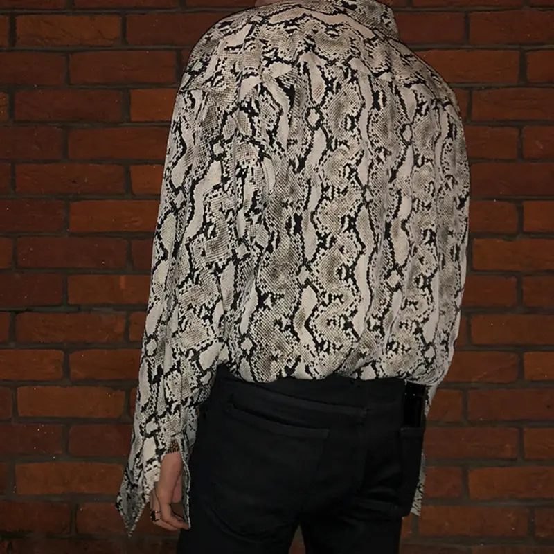 IEFB Niche Design Men's Shirts Turn-down Collar Snake Skin Design Casual Long Sleeved Single Breasted Loose Male Tops 9W2735