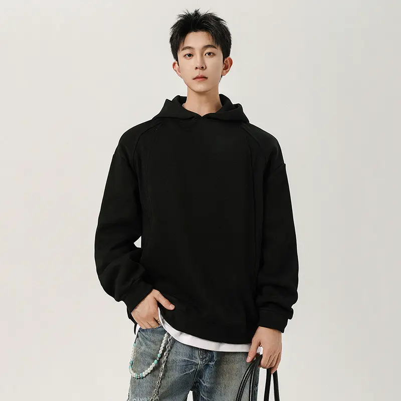 IEFB New Simple Men's Sweatshirts Hooded Solid Color Patchwork Deconstruction All-matchwork Loose Pullover Male Hoodies 9W4219