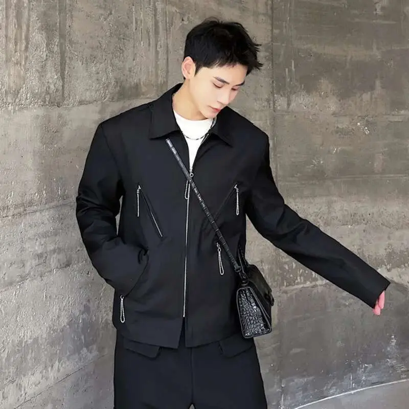 IEFB Men's Jacket New Korean Spring Multi Zippers Design Niche Solid Color Handsome Lapel Fashion Male Clothing Jackets 9W1583