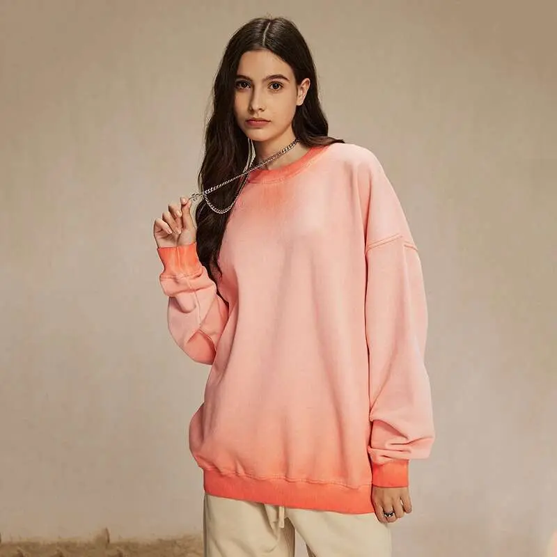 IEFB New Fashion Men's Round Collar Sweatshirt Pullover Long Sleeve Gradient Color Women Top Spring Couple Clothing 9W121