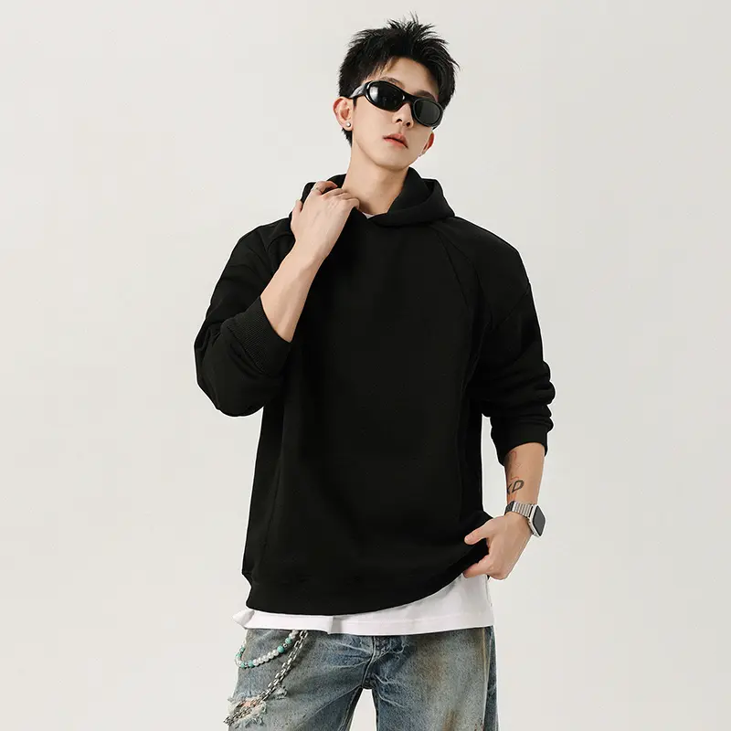 IEFB New Simple Men's Sweatshirts Hooded Solid Color Patchwork Deconstruction All-matchwork Loose Pullover Male Hoodies 9W4219