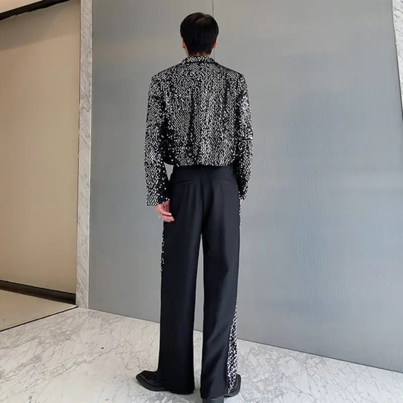 IEFB Performance Clothing Sequins Men Two-piece Set Single Button Design Irregular Blazers Straight Male Suit Pants 9W4182