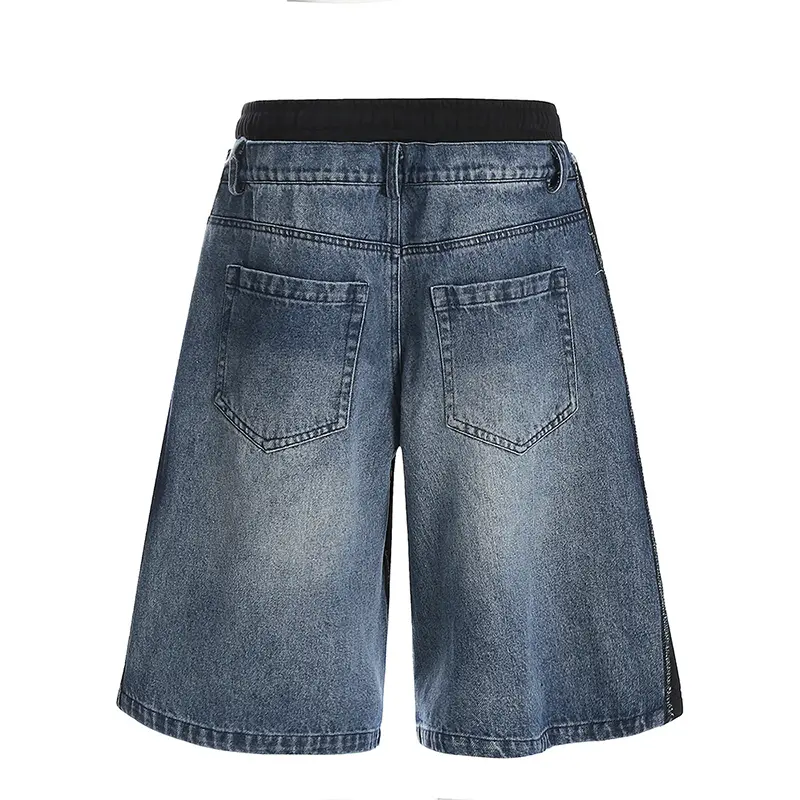 IEFB Patchwork Men's Jorts Elastic Waist Stitched Design Lace-up Male Denim Shorts Summer New Fashion Men Bottoms CPG2972
