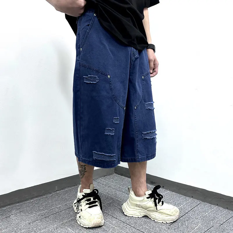 IEFB Men's Cargo Shorts New American Hip Hop Style Worn-out Hole Design Large Silhouette Multi Pockets Trendy Male Pants 9W1768