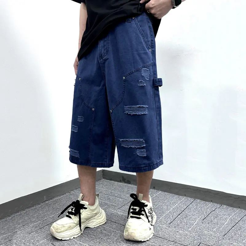 IEFB Men's Cargo Shorts New American Hip Hop Style Worn-out Hole Design Large Silhouette Multi Pockets Trendy Male Pants 9W1768