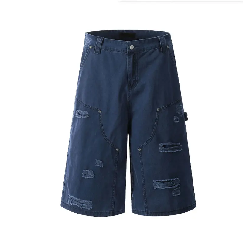 IEFB Men's Cargo Shorts New American Hip Hop Style Worn-out Hole Design Large Silhouette Multi Pockets Trendy Male Pants 9W1768