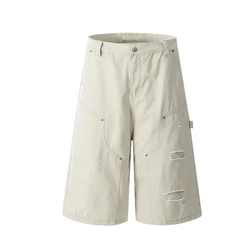 IEFB Men's Cargo Shorts New American Hip Hop Style Worn-out Hole Design Large Silhouette Multi Pockets Trendy Male Pants 9W1768